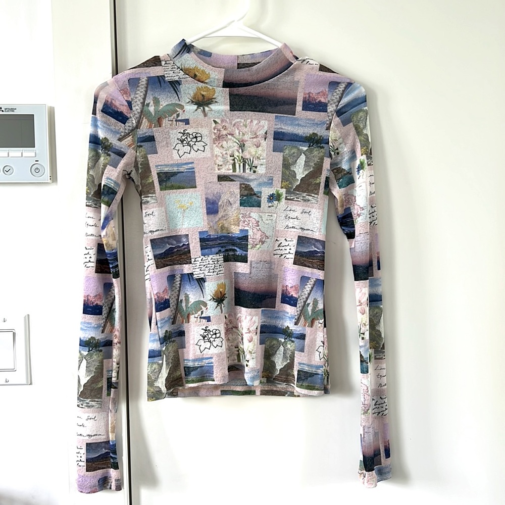 Topshop mesh Polaroid mesh long sleeve top, size XS
